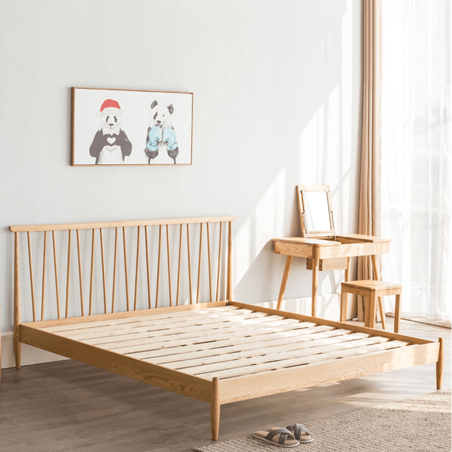 Stylish Brown Oak and Pine Natural Wood Bed for a Timeless Bedroom Look hym-474 Stylish Brown Oak and Pine Natural Wood Bed for a Timeless Bedroom Look hym-474