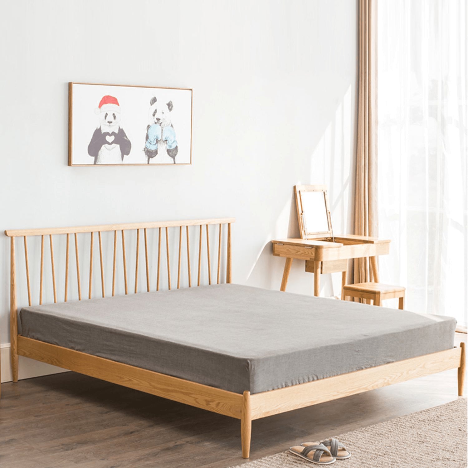 Stylish Brown Oak and Pine Natural Wood Bed for a Timeless Bedroom Look hym-474 Stylish Brown Oak and Pine Natural Wood Bed for a Timeless Bedroom Look hym-474