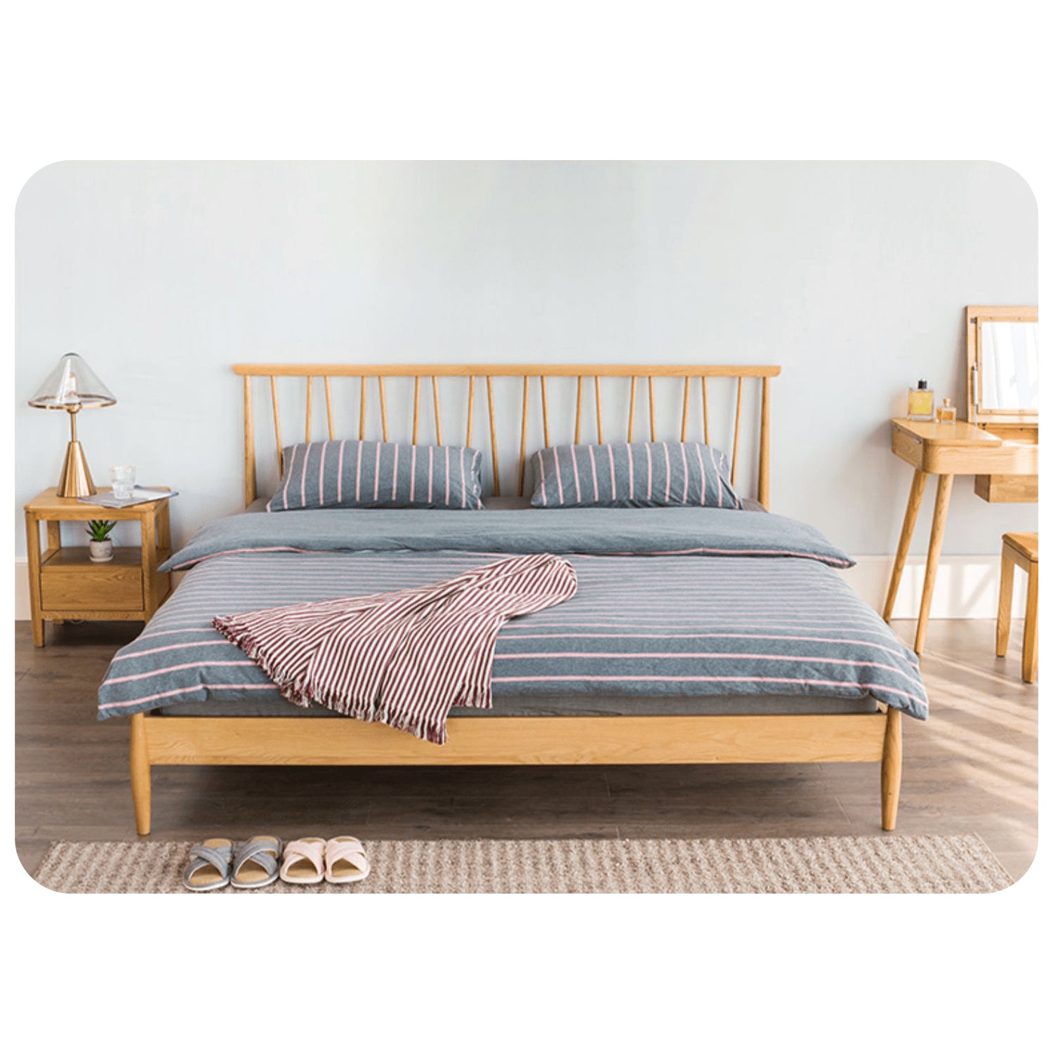 Stylish Brown Oak and Pine Natural Wood Bed for a Timeless Bedroom Look hym-474 Stylish Brown Oak and Pine Natural Wood Bed for a Timeless Bedroom Look hym-474