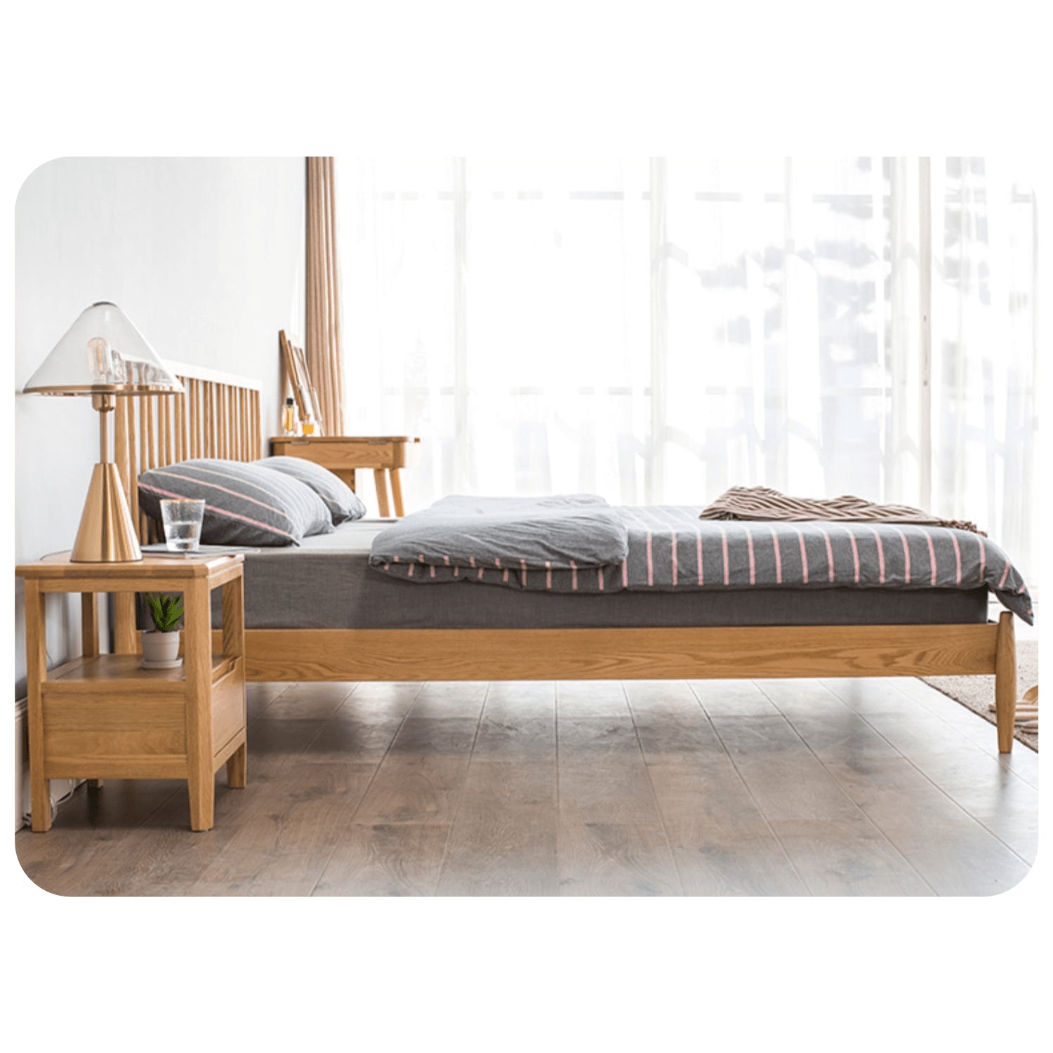Stylish Brown Oak and Pine Natural Wood Bed for a Timeless Bedroom Look hym-474 Stylish Brown Oak and Pine Natural Wood Bed for a Timeless Bedroom Look hym-474