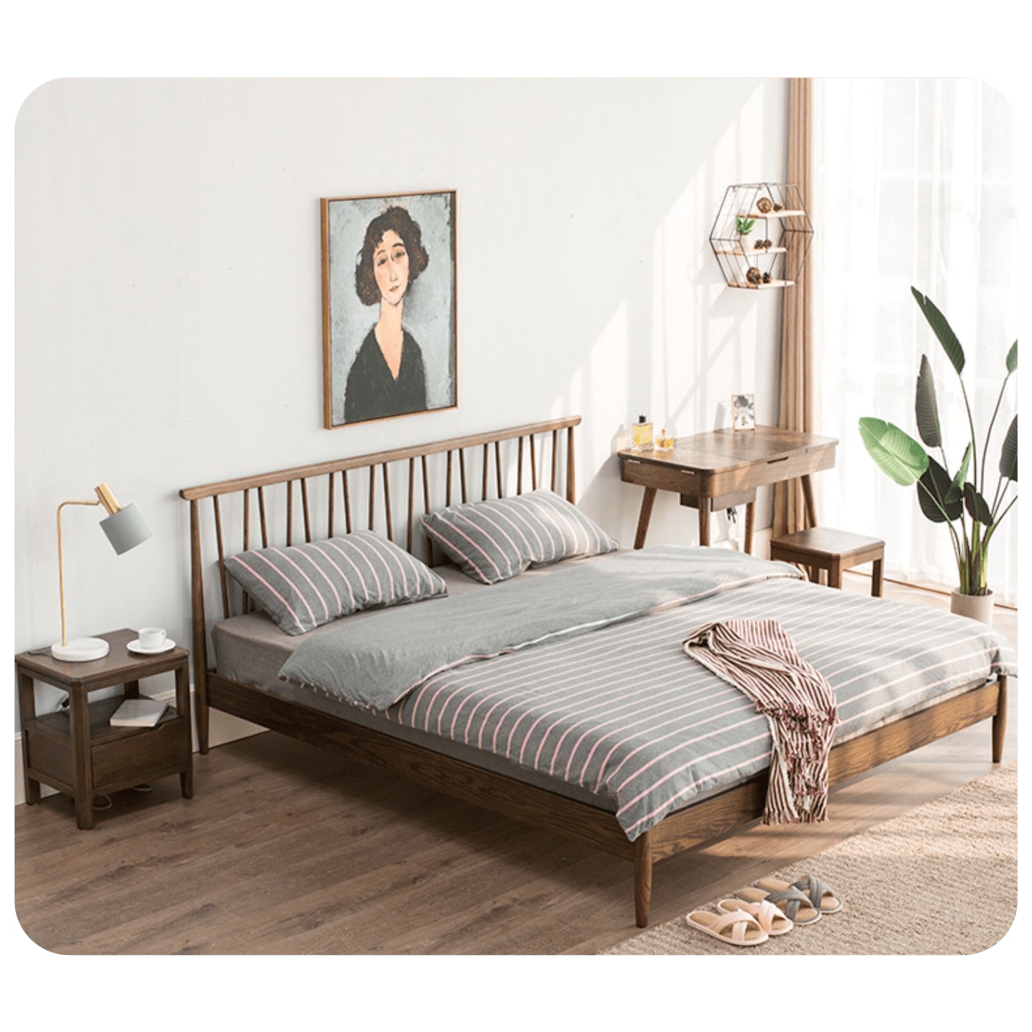 Stylish Brown Oak and Pine Natural Wood Bed for a Timeless Bedroom Look hym-474 Stylish Brown Oak and Pine Natural Wood Bed for a Timeless Bedroom Look hym-474