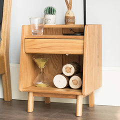 Natural Brown Oak Wood Nightstand – Premium Tung Wood Finish hym-475