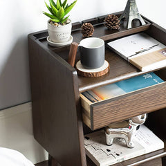 Natural Brown Oak Wood Nightstand – Premium Tung Wood Finish hym-475