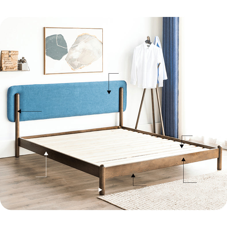 Stylish Natural Wood Bed Frame in Gray, Blue, or Brown - Oak and Pine with Cotton-Ramie Fabric Options hym-477 Stylish Natural Wood Bed Frame in Gray, Blue, or Brown - Oak and Pine with Cotton-Ramie Fabric Options hym-477