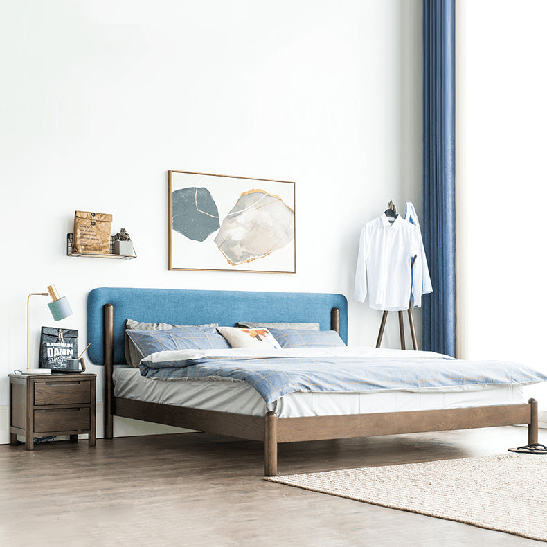 Stylish Natural Wood Bed Frame in Gray, Blue, or Brown - Oak and Pine with Cotton-Ramie Fabric Options hym-477 Stylish Natural Wood Bed Frame in Gray, Blue, or Brown - Oak and Pine with Cotton-Ramie Fabric Options hym-477