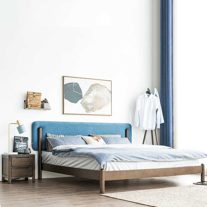 Stylish Natural Wood Bed Frame in Gray, Blue, or Brown - Oak and Pine with Cotton-Ramie Fabric Options hym-477 Stylish Natural Wood Bed Frame in Gray, Blue, or Brown - Oak and Pine with Cotton-Ramie Fabric Options hym-477
