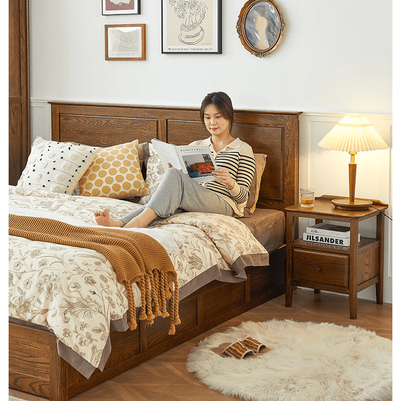 Luxurious Oak Wood Bed in Brown Queen Size with Storage California King Size Design for Your Room hym-479 Luxurious Oak Wood Bed in Brown Queen Size with Storage California King Size Design for Your Room hym-479