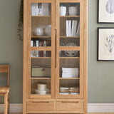 Stunning Brown Oak and Tung Wood Cabinet with Stylish Metal Accents hym-483