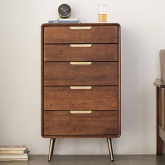 Stylish Brown Tung Wood and Metal Nightstand for Modern Bedrooms hym-487