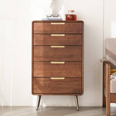 Stylish Brown Tung Wood and Metal Nightstand for Modern Bedrooms hym-487