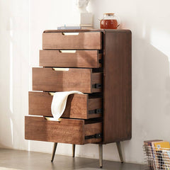 Stylish Brown Tung Wood and Metal Nightstand for Modern Bedrooms hym-487