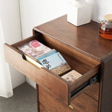 Stylish Brown Tung Wood and Metal Nightstand for Modern Bedrooms hym-487