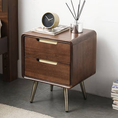 Stylish Nightstand - Brown Tung Wood & Metal Finish hym-489
