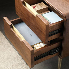 Stylish Nightstand - Brown Tung Wood & Metal Finish hym-489