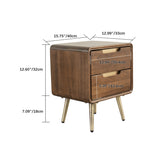 Stylish Nightstand - Brown Tung Wood & Metal Finish hym-489