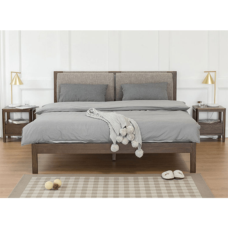 Stylish Bed with Natural Oak, Pine & Cotton-Ramie Upholstery – Elegant Brown, Off White & Gray Finish hym-630 Stylish Bed with Natural Oak, Pine & Cotton-Ramie Upholstery – Elegant Brown, Off White & Gray Finish hym-630