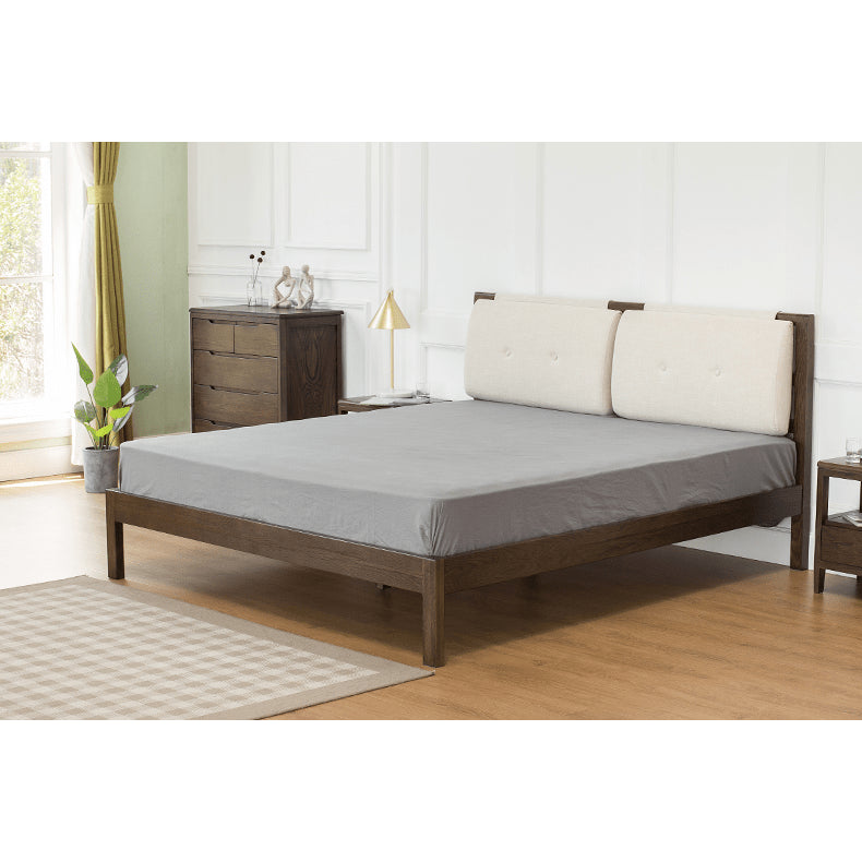 Stylish Bed with Natural Oak, Pine & Cotton-Ramie Upholstery – Elegant Brown, Off White & Gray Finish hym-630 Stylish Bed with Natural Oak, Pine & Cotton-Ramie Upholstery – Elegant Brown, Off White & Gray Finish hym-630