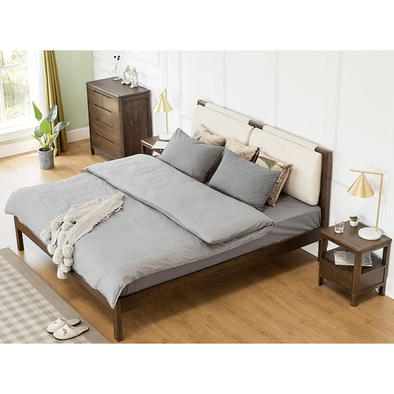 Stylish Bed with Natural Oak, Pine & Cotton-Ramie Upholstery – Elegant Brown, Off White & Gray Finish hym-630 Stylish Bed with Natural Oak, Pine & Cotton-Ramie Upholstery – Elegant Brown, Off White & Gray Finish hym-630