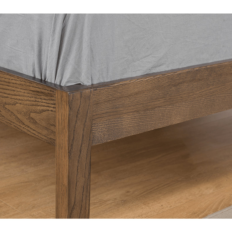 Stylish Bed with Natural Oak, Pine & Cotton-Ramie Upholstery – Elegant Brown, Off White & Gray Finish hym-630 Stylish Bed with Natural Oak, Pine & Cotton-Ramie Upholstery – Elegant Brown, Off White & Gray Finish hym-630