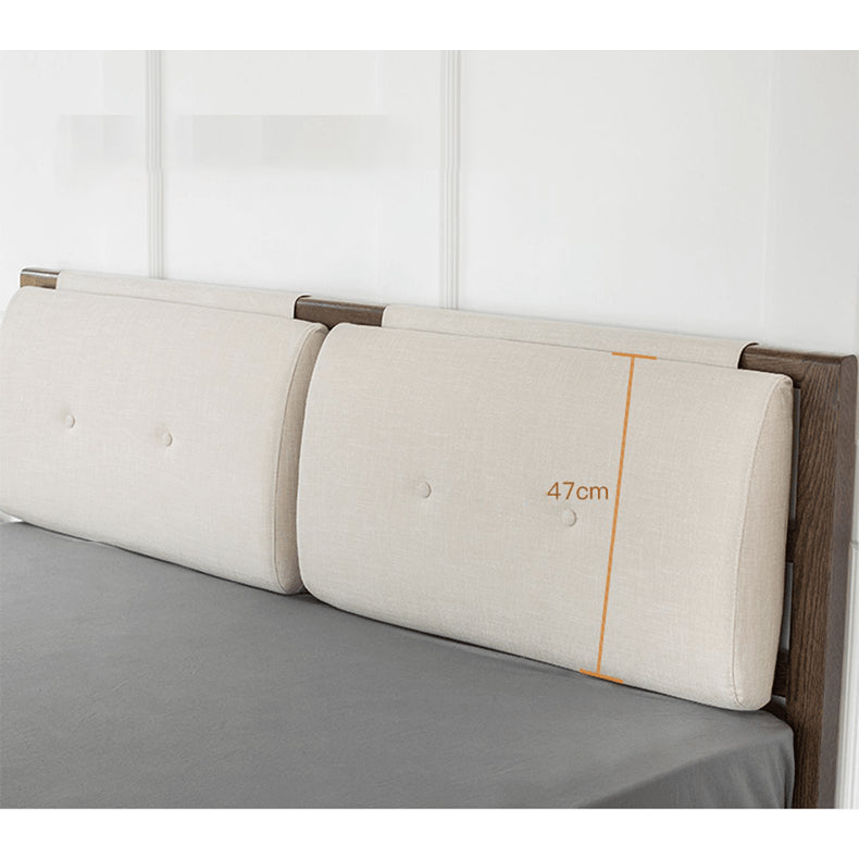 Stylish Bed with Natural Oak, Pine & Cotton-Ramie Upholstery – Elegant Brown, Off White & Gray Finish hym-630 Stylish Bed with Natural Oak, Pine & Cotton-Ramie Upholstery – Elegant Brown, Off White & Gray Finish hym-630