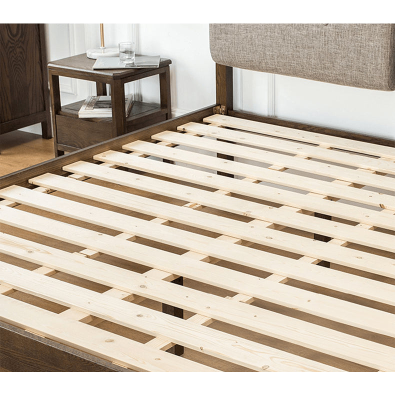 Stylish Bed with Natural Oak, Pine & Cotton-Ramie Upholstery – Elegant Brown, Off White & Gray Finish hym-630 Stylish Bed with Natural Oak, Pine & Cotton-Ramie Upholstery – Elegant Brown, Off White & Gray Finish hym-630