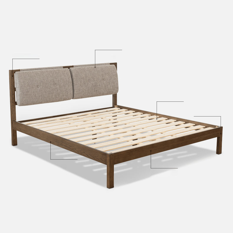 Stylish Bed with Natural Oak, Pine & Cotton-Ramie Upholstery – Elegant Brown, Off White & Gray Finish hym-630 Stylish Bed with Natural Oak, Pine & Cotton-Ramie Upholstery – Elegant Brown, Off White & Gray Finish hym-630