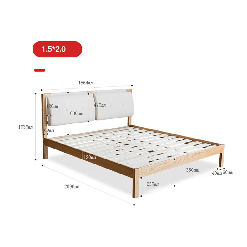 Stylish Bed with Natural Oak, Pine & Cotton-Ramie Upholstery – Elegant Brown, Off White & Gray Finish hym-630 Stylish Bed with Natural Oak, Pine & Cotton-Ramie Upholstery – Elegant Brown, Off White & Gray Finish hym-630