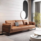 Luxurious Brown Faux Leather Sofa with Pine Wood Frame & Metal Legs for Living Room hzh-1369