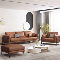 Luxurious Brown Faux Leather Sofa with Pine Wood Frame & Metal Legs for Living Room hzh-1369