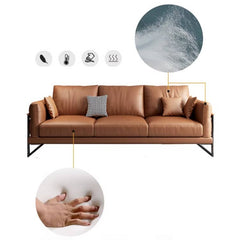 Luxurious Brown Faux Leather Sofa with Pine Wood Frame & Metal Legs for Living Room hzh-1369