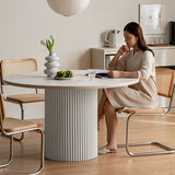 Minimalistic Round Solid Wood Dining Table with Marble Top & Pedestal for 6-8 Seater jh-Y199R01
