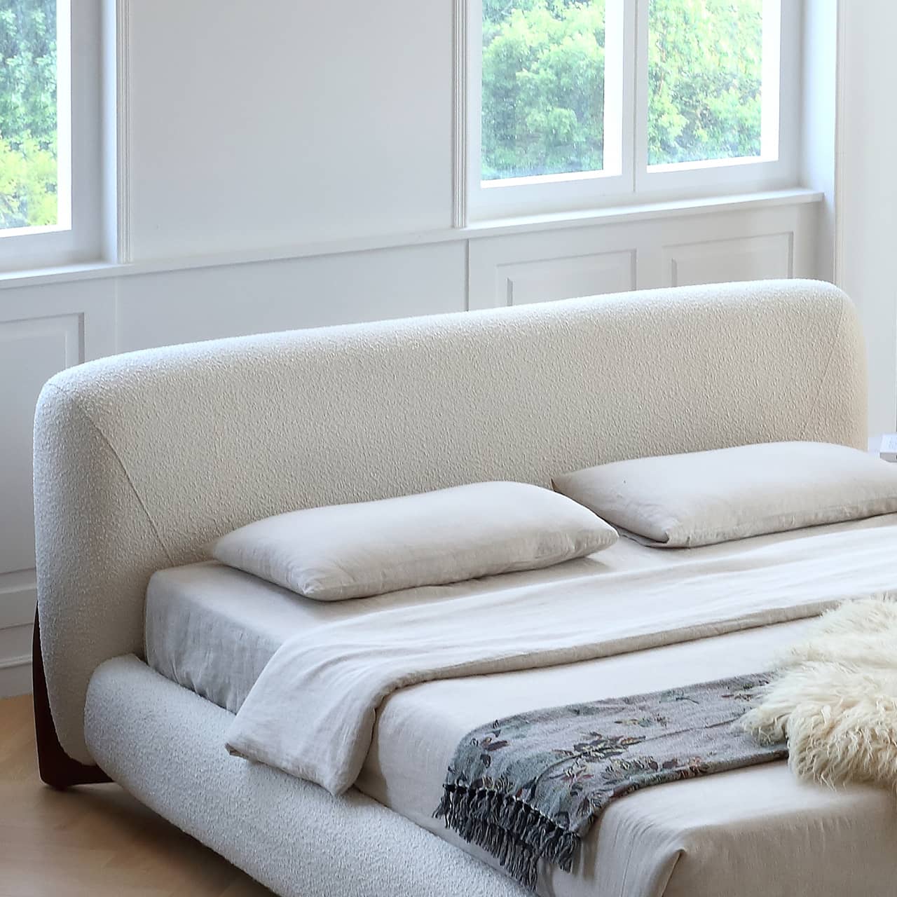 Minimalistic White California King Size Bed with Pine Frame & Upholstered Headboard for Your Ultimate Comfort  my-375 Minimalistic White California King Size Bed with Pine Frame & Upholstered Headboard for Your Ultimate Comfort  my-375