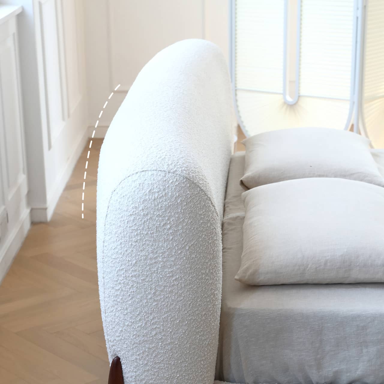 Minimalistic White California King Size Bed with Pine Frame & Upholstered Headboard for Your Ultimate Comfort  my-375 Minimalistic White California King Size Bed with Pine Frame & Upholstered Headboard for Your Ultimate Comfort  my-375