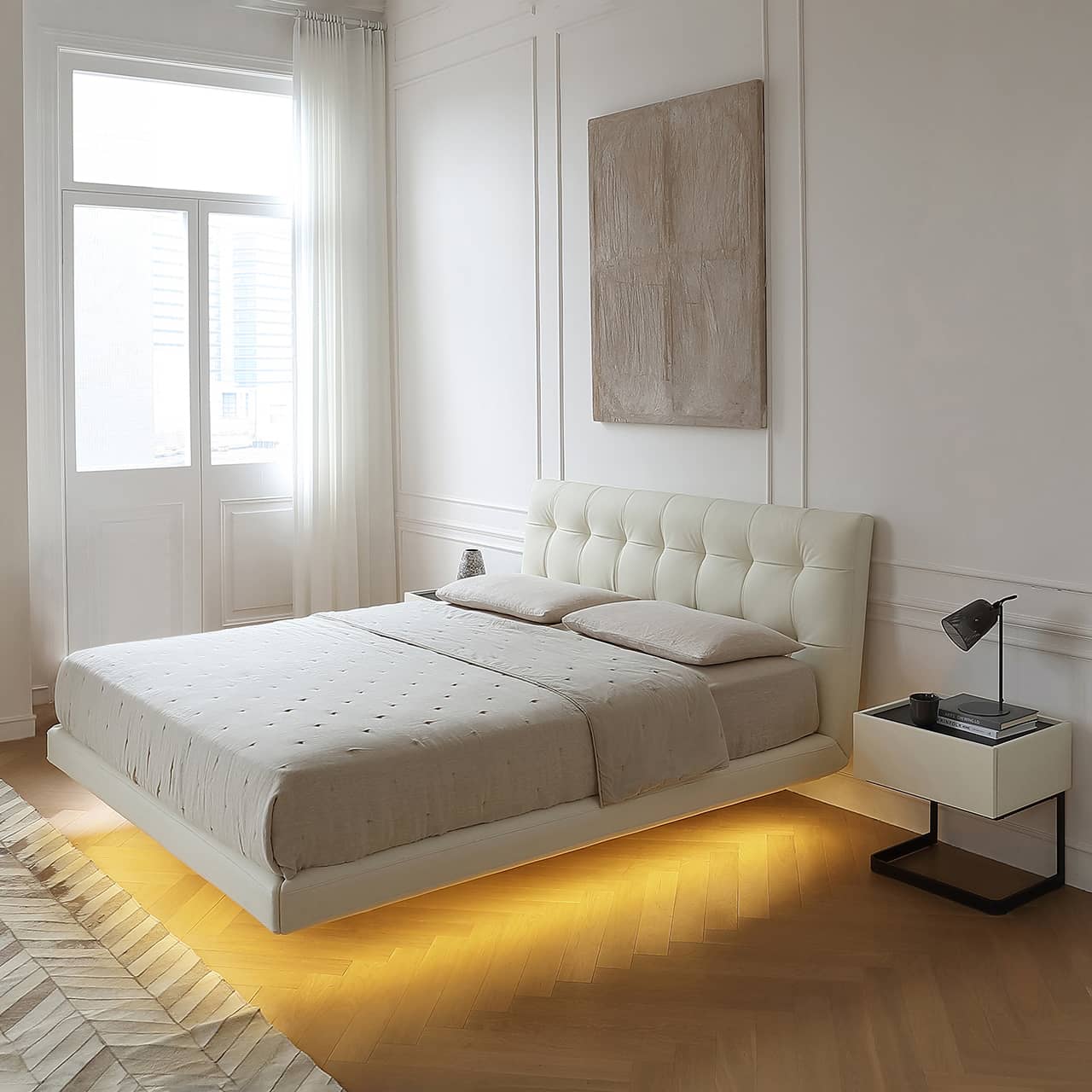 Modern California King Size Bed with Pine Bed Frame & Leather Upholstered Headboard my-376 Modern California King Size Bed with Pine Bed Frame & Leather Upholstered Headboard my-376