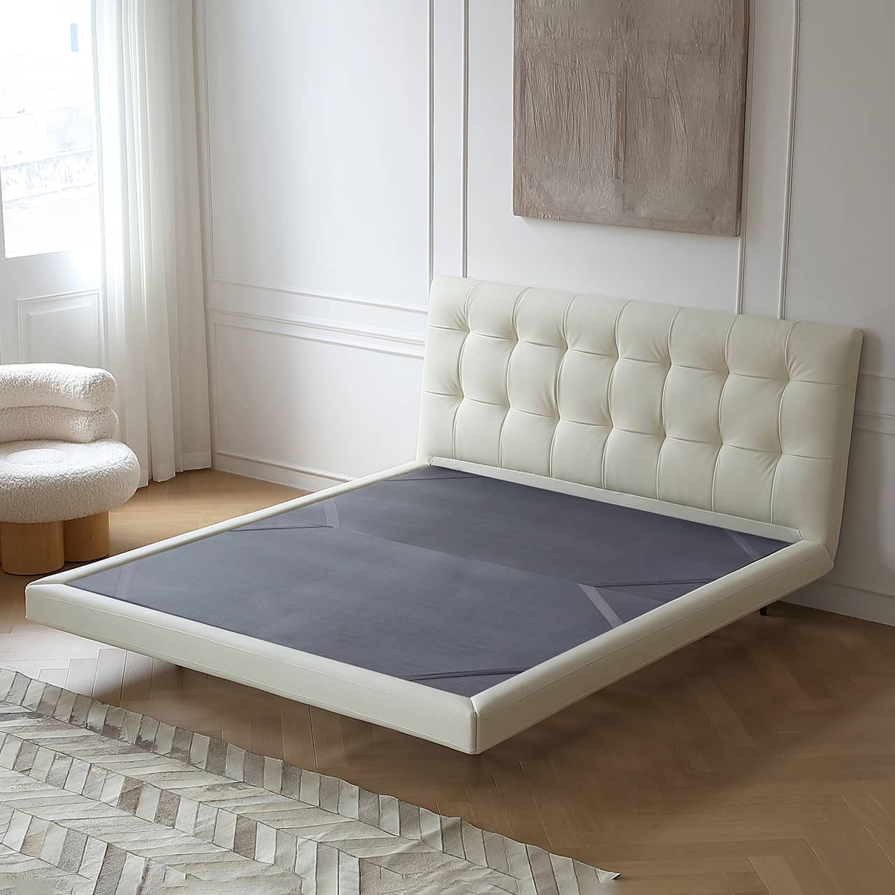 Modern California King Size Bed with Pine Bed Frame & Leather Upholstered Headboard my-376 Modern California King Size Bed with Pine Bed Frame & Leather Upholstered Headboard my-376