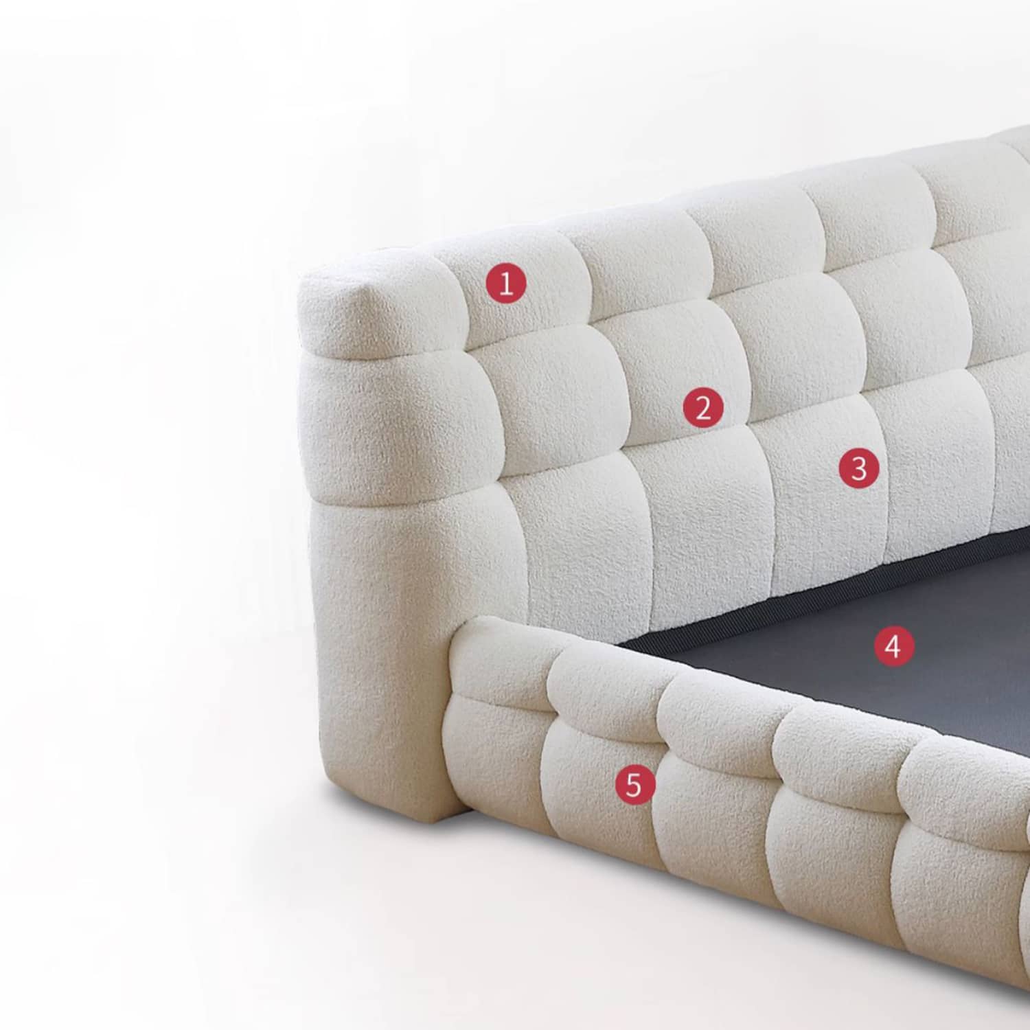 Minimalistic California King Size Bed with Faux Lambswool Headboard & Pine Frame my-378 Minimalistic California King Size Bed with Faux Lambswool Headboard & Pine Frame my-378