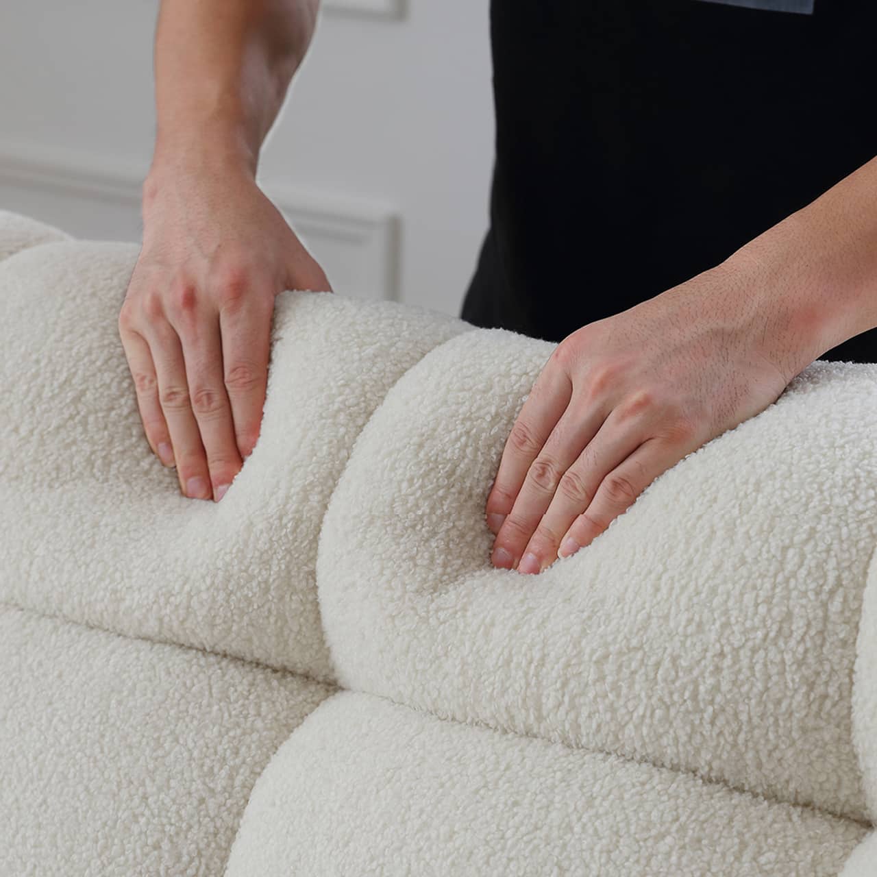 Minimalistic California King Size Bed with Faux Lambswool Headboard & Pine Frame my-378 Minimalistic California King Size Bed with Faux Lambswool Headboard & Pine Frame my-378