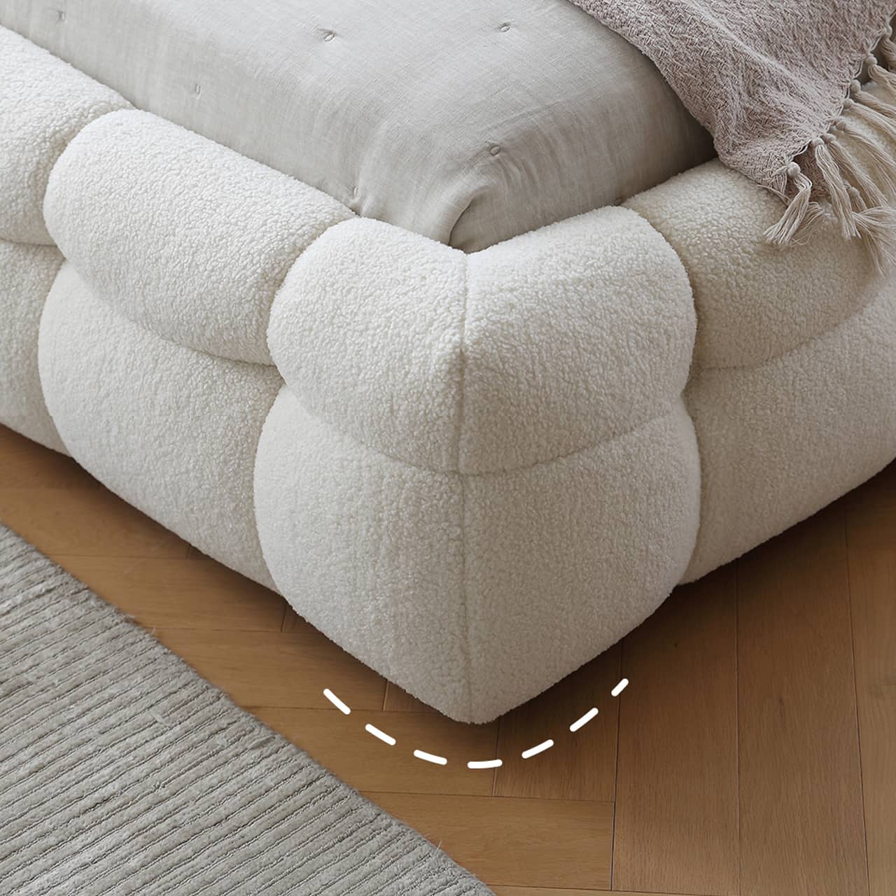 Minimalistic California King Size Bed with Faux Lambswool Headboard & Pine Frame my-378 Minimalistic California King Size Bed with Faux Lambswool Headboard & Pine Frame my-378