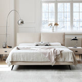 Minimalistic Beige California King Size Bed Pine Wood Frame & Upholstery Headboard my-380