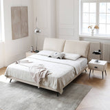 Minimalistic Beige California King Size Bed Pine Wood Frame & Upholstery Headboard my-380