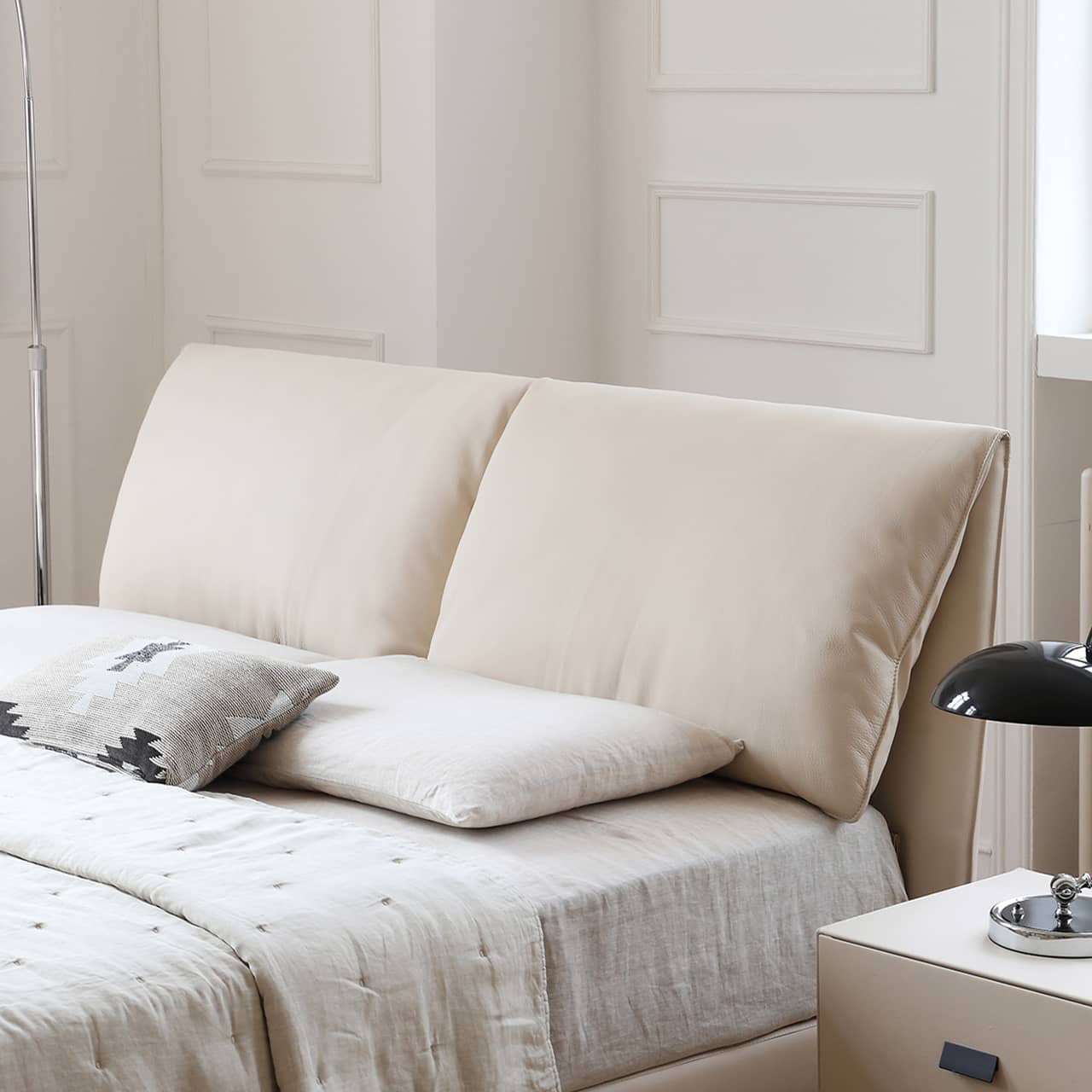 Minimalistic Beige California King Size Bed Pine Wood Frame & Upholstery Headboard my-380 Minimalistic Beige California King Size Bed Pine Wood Frame & Upholstery Headboard my-380