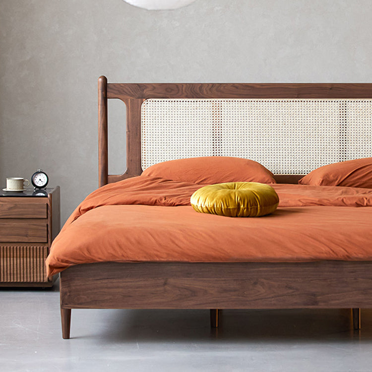 Luxurious Queen & California King Size Bed with Black Walnut Frame & Upholstery Headboard for Bedroom ps-003 Luxurious Queen & California King Size Bed with Black Walnut Frame & Upholstery Headboard for Bedroom ps-003