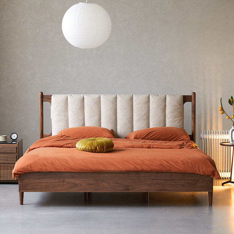 Luxurious Queen & California King Size Bed with Black Walnut Frame & Upholstery Headboard for Bedroom ps-003 Luxurious Queen & California King Size Bed with Black Walnut Frame & Upholstery Headboard for Bedroom ps-003