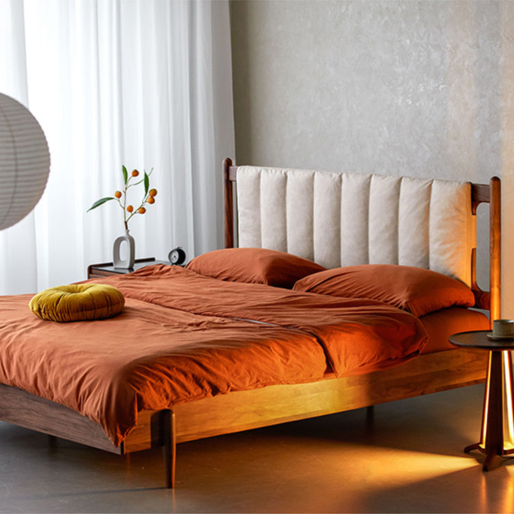 Luxurious Queen & California King Size Bed with Black Walnut Frame & Upholstery Headboard for Bedroom ps-003 Luxurious Queen & California King Size Bed with Black Walnut Frame & Upholstery Headboard for Bedroom ps-003