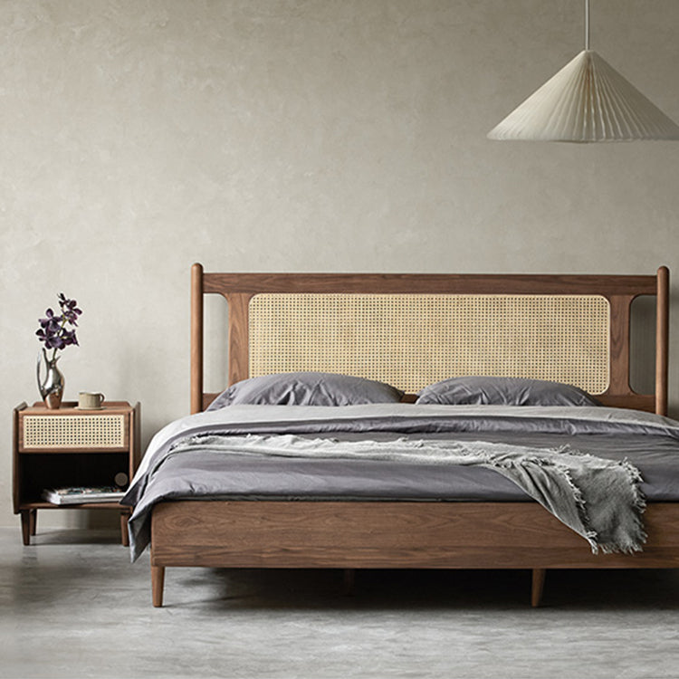 Luxurious Queen & California King Size Bed with Black Walnut Frame & Upholstery Headboard for Bedroom ps-003 Luxurious Queen & California King Size Bed with Black Walnut Frame & Upholstery Headboard for Bedroom ps-003