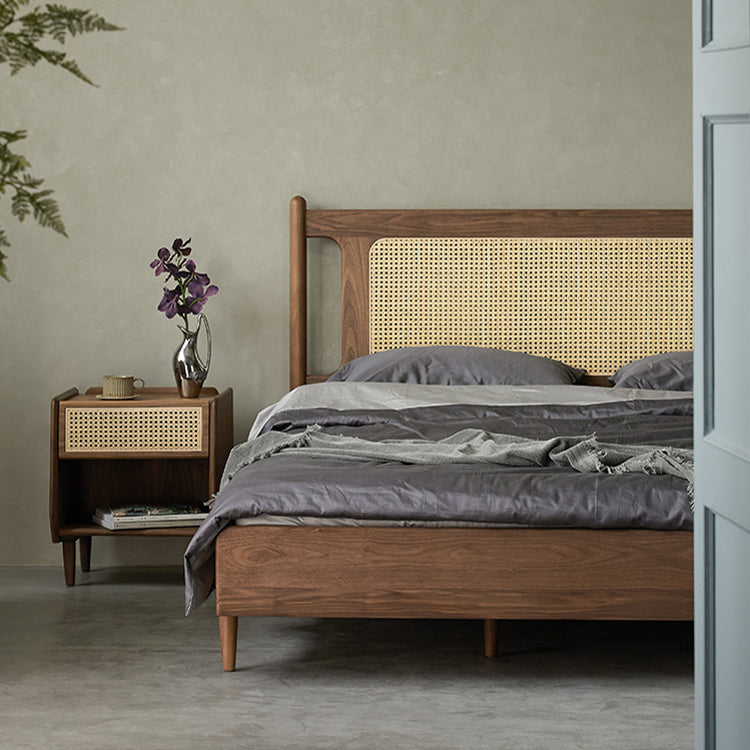 Luxurious Queen & California King Size Bed with Black Walnut Frame & Upholstery Headboard for Bedroom ps-003 Luxurious Queen & California King Size Bed with Black Walnut Frame & Upholstery Headboard for Bedroom ps-003