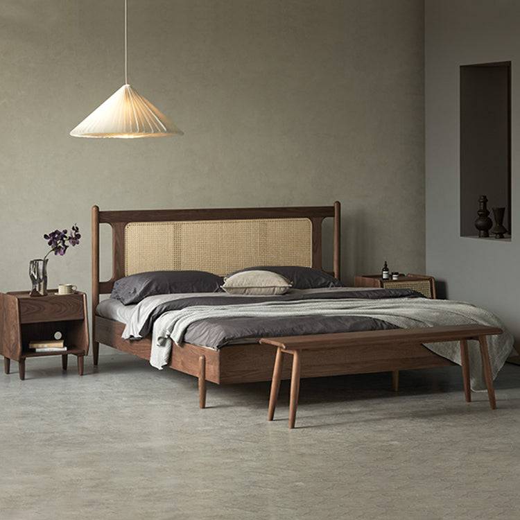 Luxurious Queen & California King Size Bed with Black Walnut Frame & Upholstery Headboard for Bedroom ps-003 Luxurious Queen & California King Size Bed with Black Walnut Frame & Upholstery Headboard for Bedroom ps-003