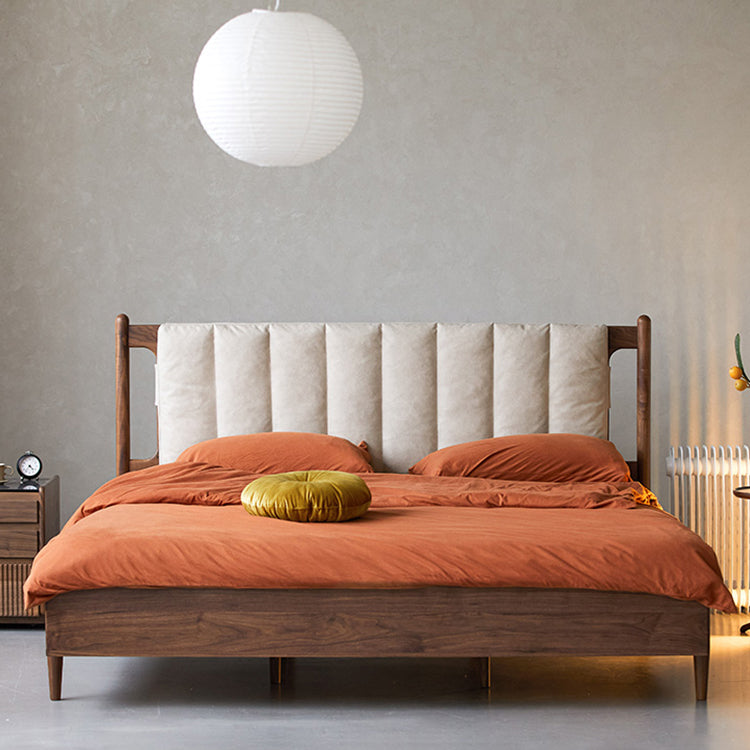 Luxurious Queen & California King Size Bed with Black Walnut Frame & Upholstery Headboard for Bedroom ps-003 Luxurious Queen & California King Size Bed with Black Walnut Frame & Upholstery Headboard for Bedroom ps-003