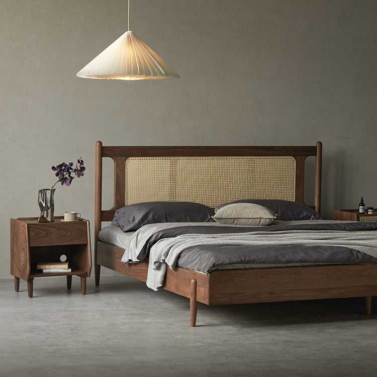 Luxurious Queen & California King Size Bed with Black Walnut Frame & Upholstery Headboard for Bedroom ps-003 Luxurious Queen & California King Size Bed with Black Walnut Frame & Upholstery Headboard for Bedroom ps-003