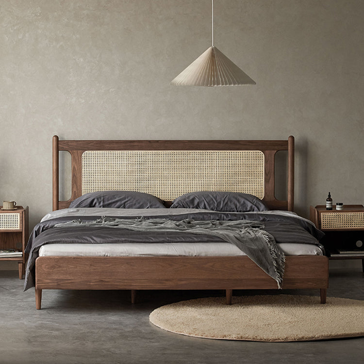 Luxurious Queen & California King Size Bed with Black Walnut Frame & Upholstery Headboard for Bedroom ps-003 Luxurious Queen & California King Size Bed with Black Walnut Frame & Upholstery Headboard for Bedroom ps-003